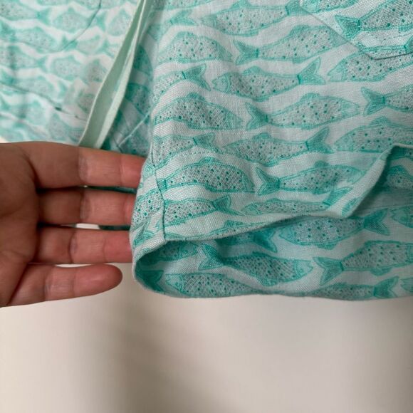 Vineyard Vines Linen Shorts 3'' Womens Sz 2 Green Fish Print Summer Beach - Picture 4 of 13